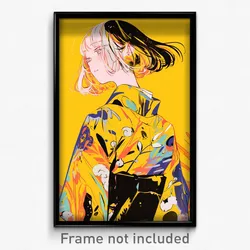 Anime Art Poster - Girl Feeling Unnerved Wearing Luxurious Yellow Kimono (Print)