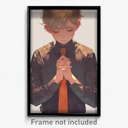 Anime Art Poster - Boy Feeling Humility Wearing Bronze Orange Necktie (Print)