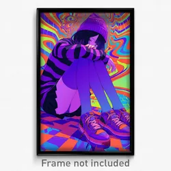 Anime Art Poster - Girl Feeling Fright Wearing Noteworthy Purple Legwear (Print)