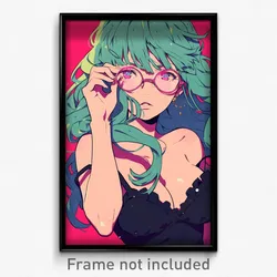 Anime Art Poster - Woman Feeling Grief Wearing Extra Large Eyewear Strap (Print)