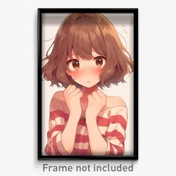 Anime Art Poster - Girl Feeling Alarmed, Cherry Vertical Striped Shirt (Print)