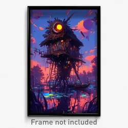 Art Poster - Unrealistic Hut (Psychedelic Trippy Weird 11x17 Cartoon Print)