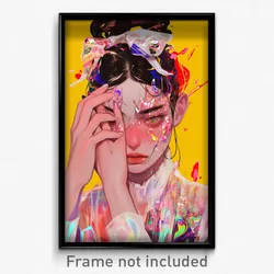 Art Poster - Woman Feeling Weak Wearing Scientific White Scrunchie (Art Print)