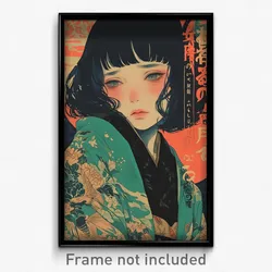 Japanese Movie Poster - Girl Feeling Discontentment, Worn Green Coat (Art Print)