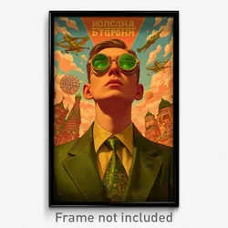 Russian Movie Poster - Man Feeling Enjoyment, Accomplished Green Neckwear