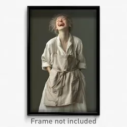 Art Poster - Woman Feeling Enthusiasm Wearing Old White Apron (Art Print)