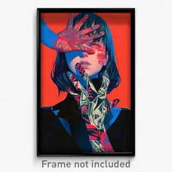 Art Poster - Woman Feeling Paranoid Wearing Royal Two Tone Gloves (Art Print)