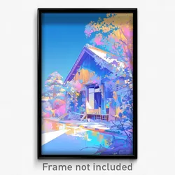 Art Poster - Light Blue Longhouse (Psychedelic Trippy Weird 11x17 Cartoon Print)