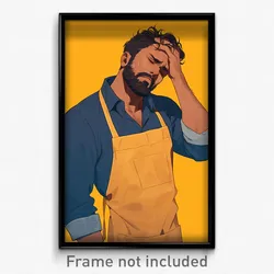Art Poster - Man Feeling Frustrated Wearing Novel Yellow Apron (Print)