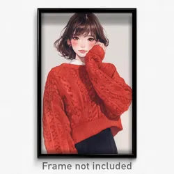 Anime Art Poster - Woman Feeling Friendliness Wearing Unique Red Sweater (Print)