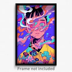 Art Poster - Man Feeling Fright Wearing Black Hair Flower (Art Print)