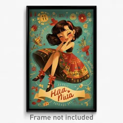 Mexican Movie Poster - Girl Feeling Enchanted, Metallic Red Socks (Art Print)
