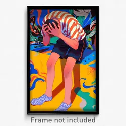Art Poster - Boy Feeling Anxious Wearing Bright Striped Shorts (Print)
