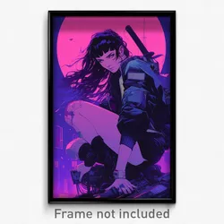 Movie Art Poster - Girl Feeling Fury, Active Purple Ribbon (Retro Film Print)