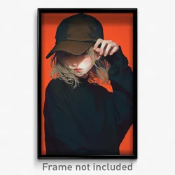 Anime Art Poster - Girl Feeling Sorrow Wearing Rectangular Baseball Cap (Print)