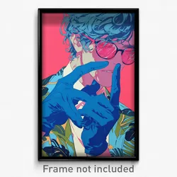 Anime Art Poster - Man Feeling Content Wearing Well Groomed Blue Gloves (Print)