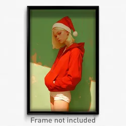 Art Poster - Woman Feeling Paranoid Wearing Small Santa (Print)