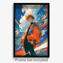 Anime Art Poster - Man Feeling Attentiveness Wearing Orange Cute Clothes (Print)