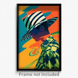 Art Poster - Man Feeling Shameless Wearing Striped Bowl Hat (Art Print)