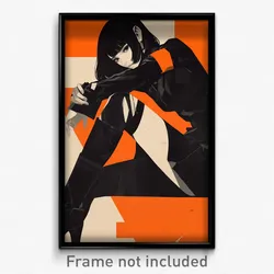 Movie Art Poster - Girl Feeling Tension, Black And White Orange (Film Print)