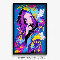 Anime Art Poster - Girl Feeling Self Pity Wearing Angelic Hooded Cloak (Print)