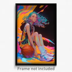 Anime Art Poster - Woman Feeling Thankful, Shady Basketball Uniform (Print)