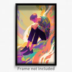Art Poster - Boy Feeling Sorrow Wearing Handsome Multicolored Dress (Art Print)