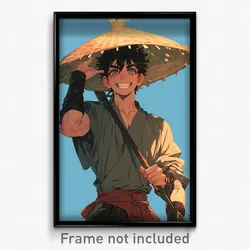 Anime Art Poster - Boy Feeling Strong Wearing Ancient Straw Hat (Print)