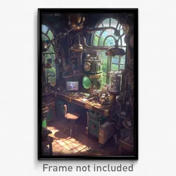 Art Poster - A Steampunk Inventor's Workshop Filled With Gadgets