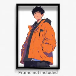 Anime Art Poster - Man Feeling Determined, Second Hand Orange Jacket (Print)