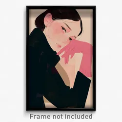 Art Poster - Girl Feeling Unnerved Wearing Orderly Pink Gloves (Art Print)