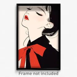 Art Poster - Woman Feeling Tenderness Wearing Radiant Red Bowtie (Art Print)
