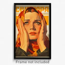 Russian Movie Poster - Woman Feeling Assertive, Unique Orange Headwear (Print)