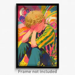 Movie Art Poster - Boy Feeling Discomfort, Imaginative Vertical Striped Shirt