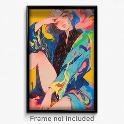Art Poster - Girl Feeling Cheeky Wearing Aged Blue Cloak (Print)