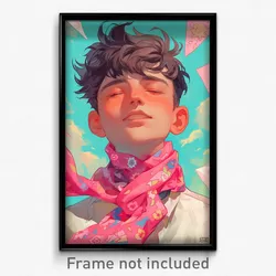 Art Poster - Boy Feeling Bliss Wearing Whimsical Pink Neckerchief (Print)