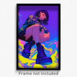 Art Poster - Girl Feeling Eagerness Wearing Majestic Purple Footwear (Print)