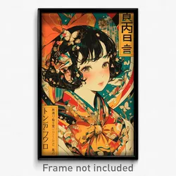 Japanese Movie Poster - Girl Feeling Disbelief, Golden Orange Bow (Art Print)