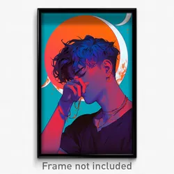 Anime Art Poster - Boy Feeling Apathy Wearing Radiant Crescent Earrings (Print)