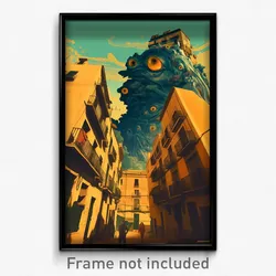 Spanish Movie Poster - Peaceful Roof (Spain Psychedelic Art Retro Film Print)