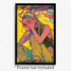 Anime Art Poster - Woman Feeling Dazed Wearing Worn Yellow Hairband (Print)