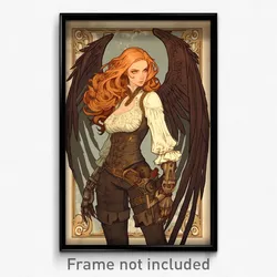 Art Poster - Woman Feeling Schadenfreude Wearing Slim Mechanical Wings (Print)