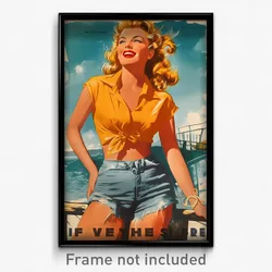 French Movie Poster - Woman Feeling Amusement, Strong Torn Shorts (Art Print)