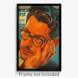 Hebrew Movie Poster - Man Feeling Distracted, Modern Rimless Eyewear (Art Print)