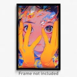 Anime Art Poster - Girl Feeling Calmness Wearing Buoyant Orange Gloves (Print)