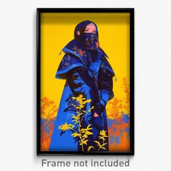 Anime Art Poster - Woman Feeling Anticipation Wearing Baggy Blue Armor (Print)