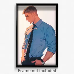 Anime Art Poster - Man Feeling Relaxed Wearing Mellow Blue Necktie (Print)