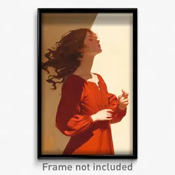 Art Poster - Girl Feeling Comfortable Wearing Delightful Red Sleeves (Print)