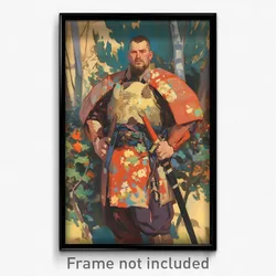 Art Poster - Man Feeling Confusion Wearing Unique Japanese Armor (Art Print)