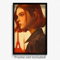 French Movie Poster - Girl Feeling Attentiveness, Colorless Pinstripe Shirt